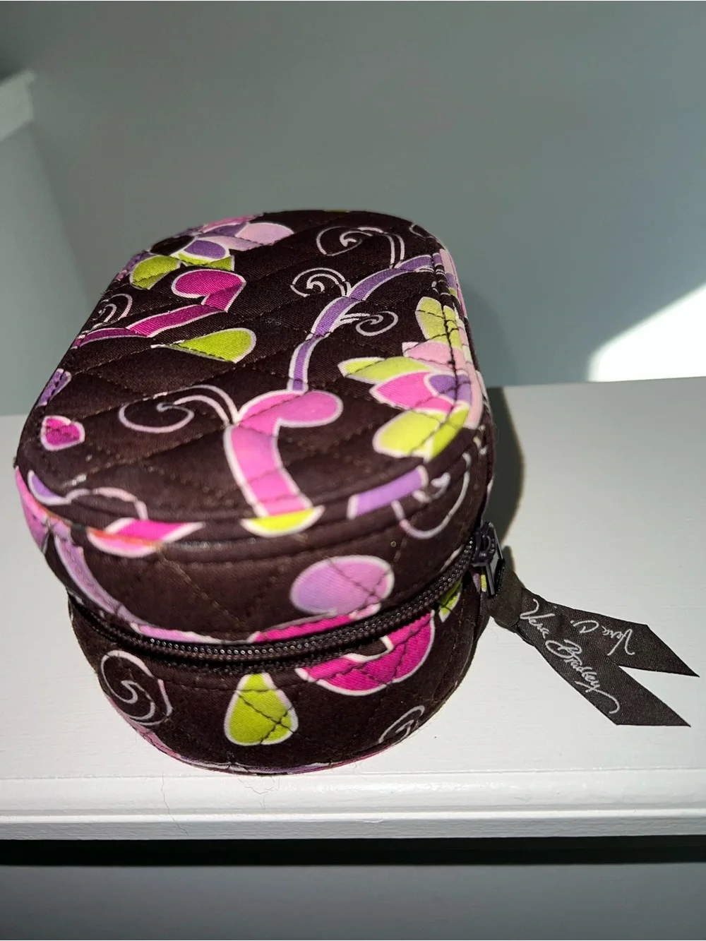 Vera Bradley Floral Quilted Travel Jewelry Case Brown Pink Purple